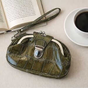 Chateau Olive Green Wristlet Crocodile Clutch